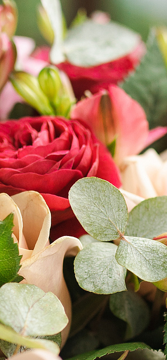 Frühlingsstrauß mit zarten rosa und weißen Blumen