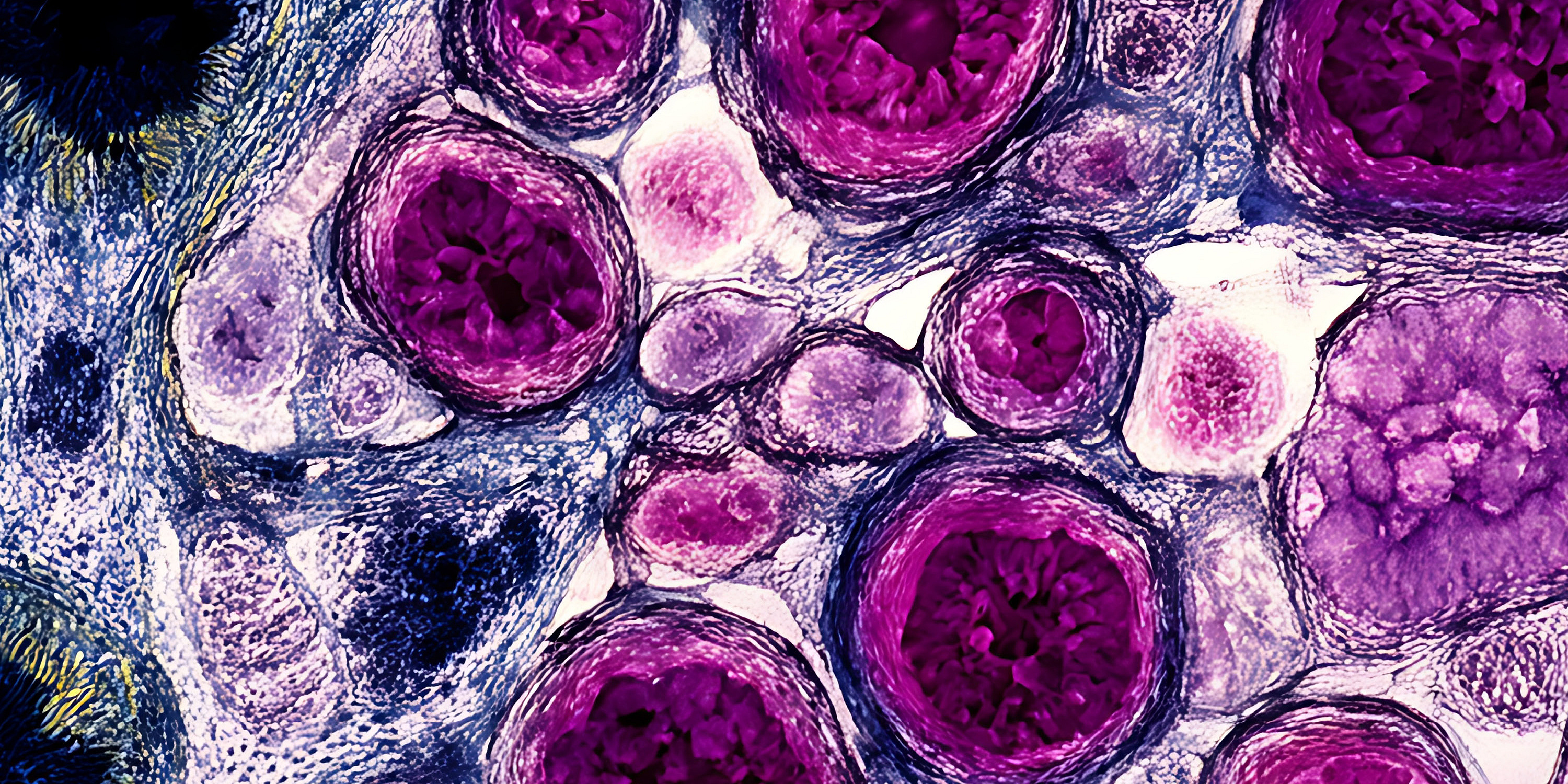  Mikroskopisches Foto von Zellen eines Pankreasadenokarzinoms