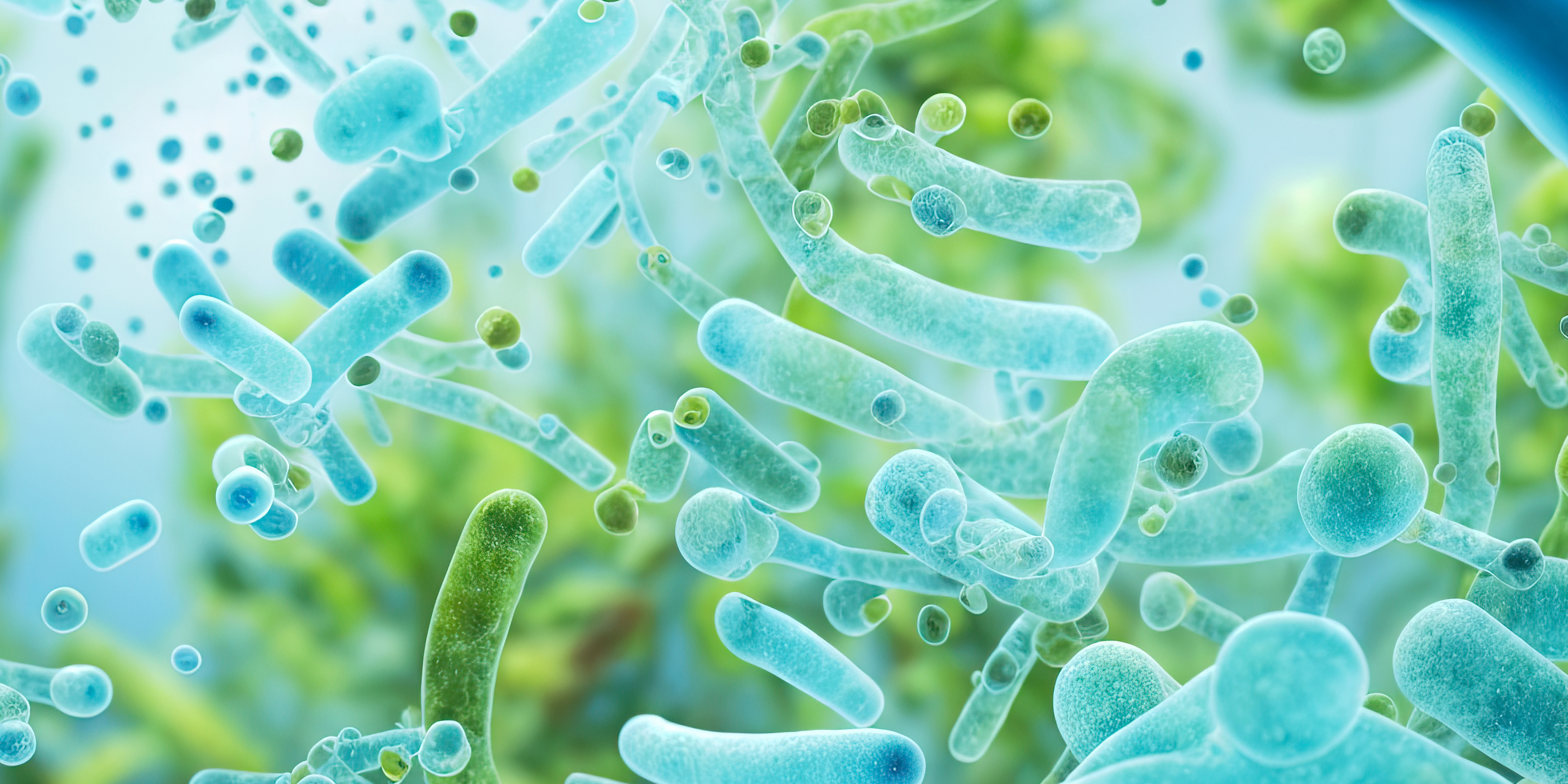 3D-Darstellung von blauen Bakterien im Hintergrund