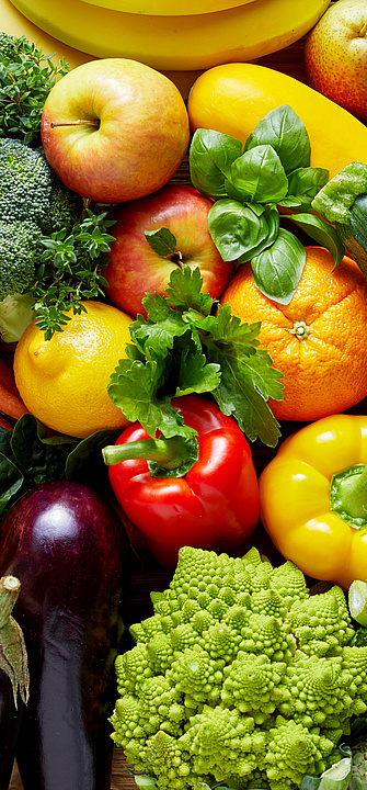 Verschiedene Obst- und Gemüsesorten