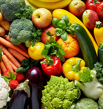 Verschiedene Obst- und Gemüsesorten
