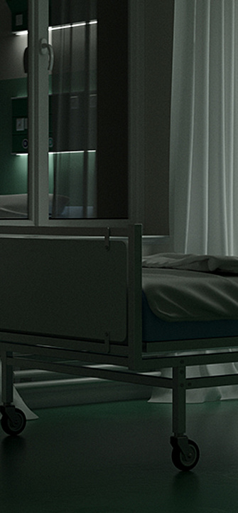 Leeres Krankenbett in einem dunklen Zimmer