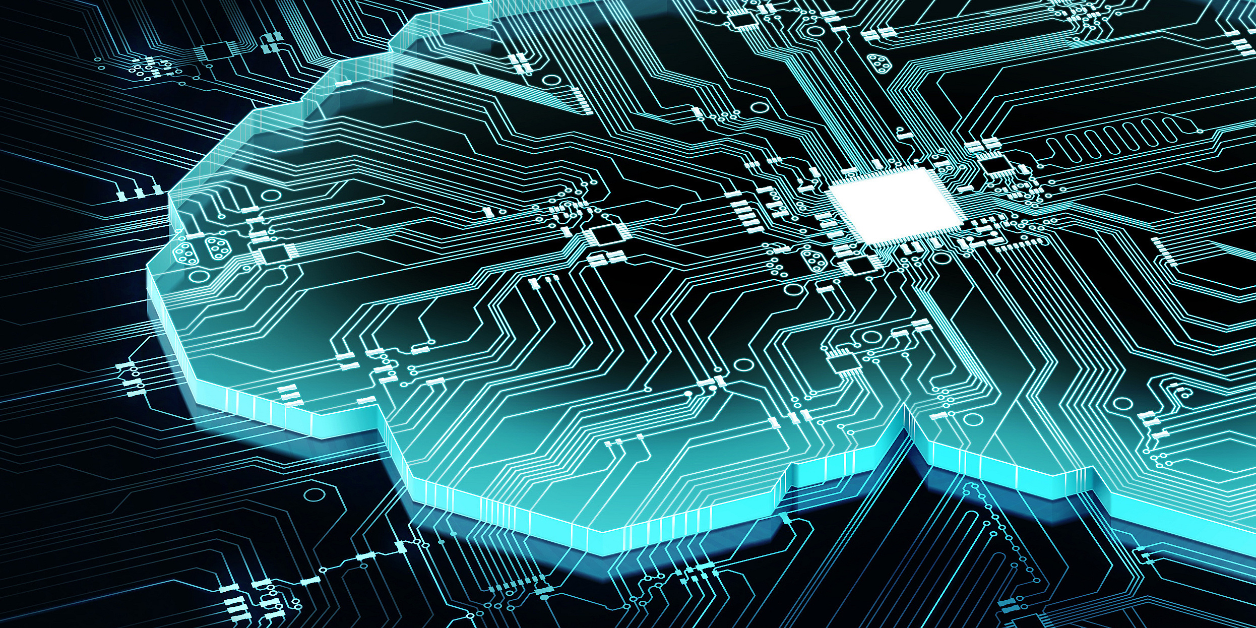 Gehirn vor technologischem Hintergrund repräsentiert künstliche Intelligenz