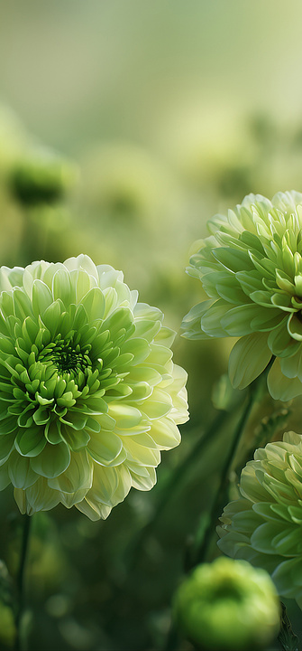 Dahlien in Grüntönen