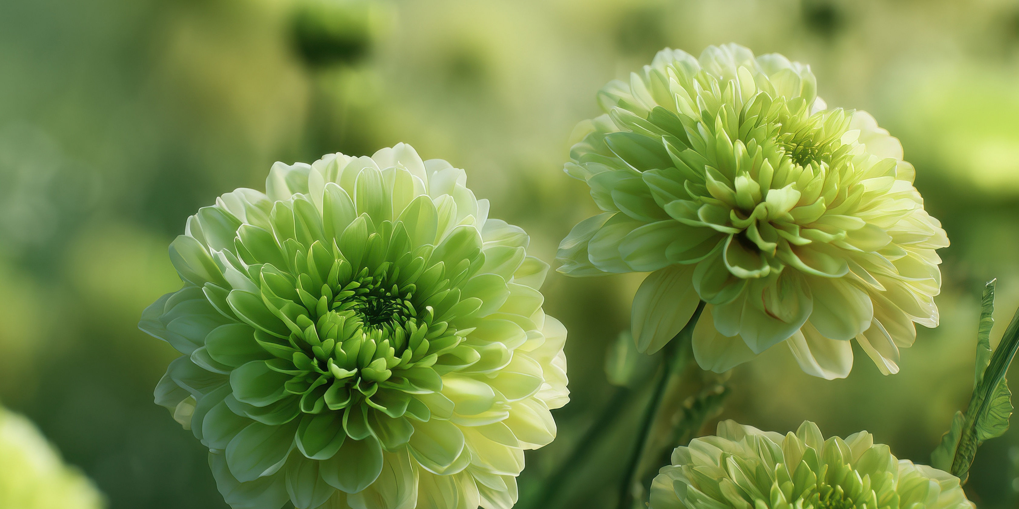 Dahlien in Grüntönen