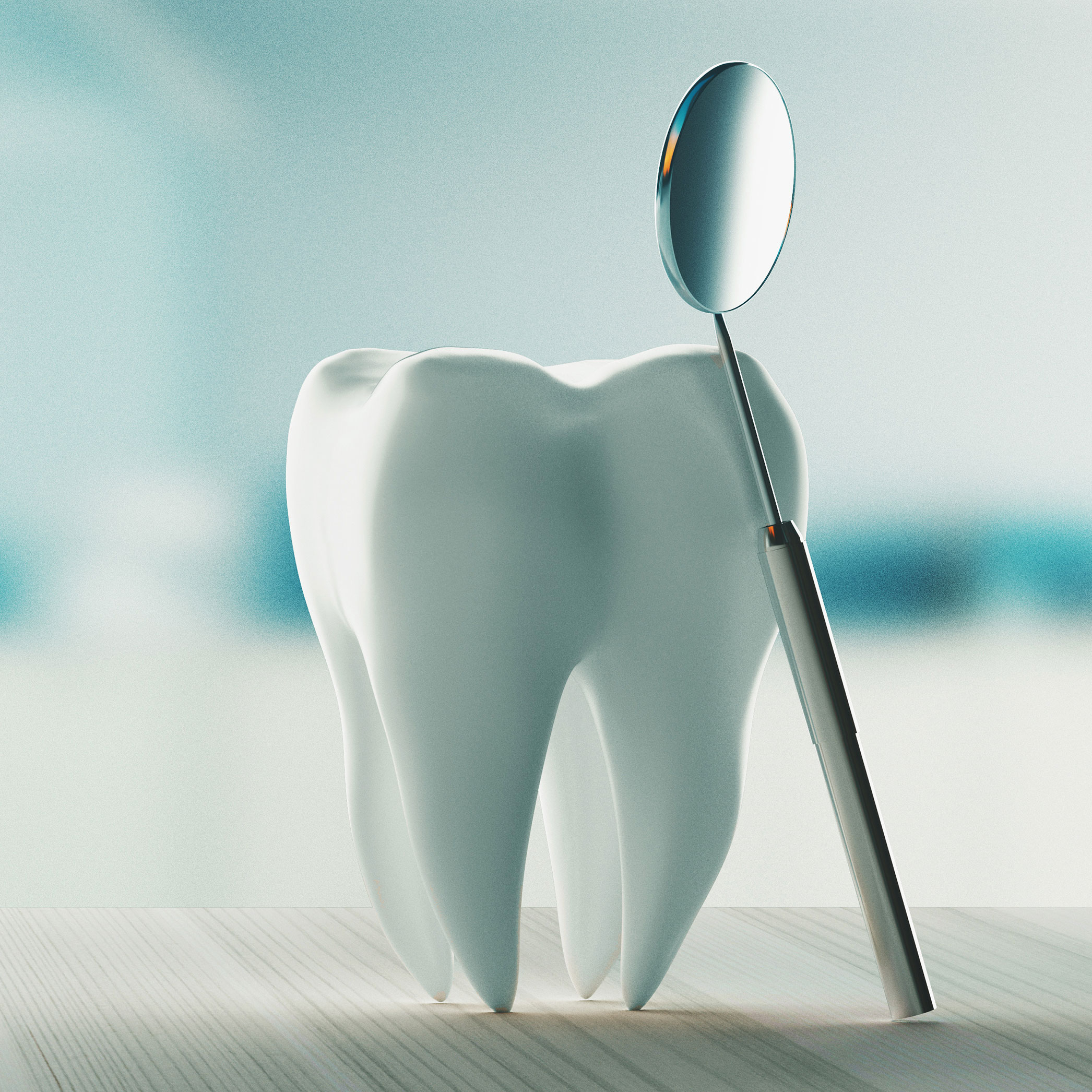 A tooth and a dental instrument