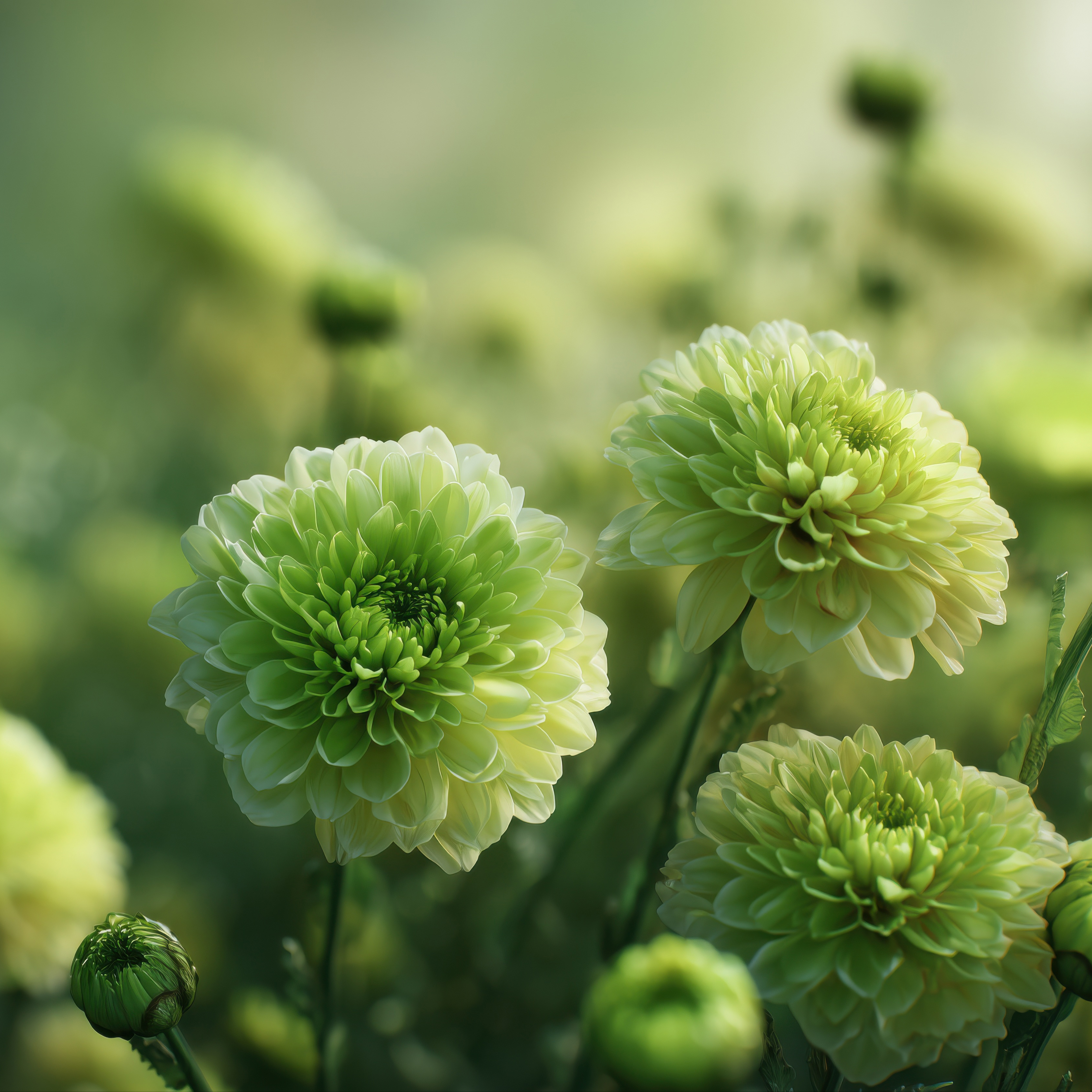 Dahlien in Grüntönen